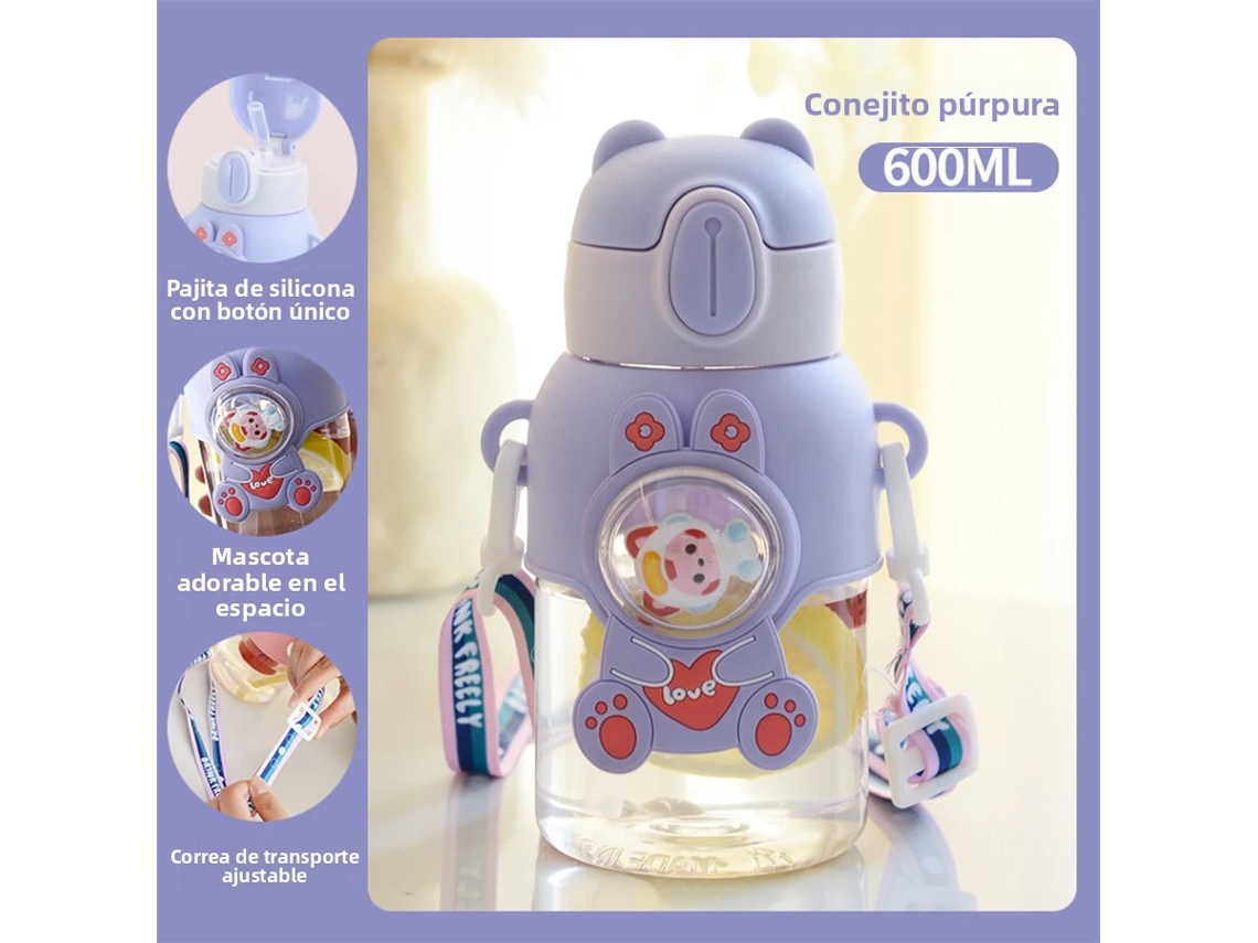 Garrafa De Água Infantil Fofa De Verão, 600ml, À Prova De Quedas, Com Canudo, Garrafa De Água De Plástico.