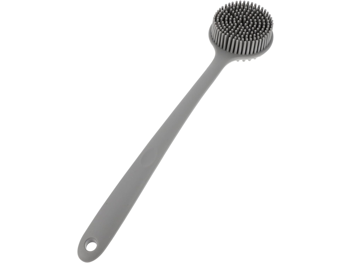 Escova Corporal De Silicone Com Cabo Longo Vicasky, Escova Esfoliante Para Banho, Cinza, Acessório Ergonômico Para