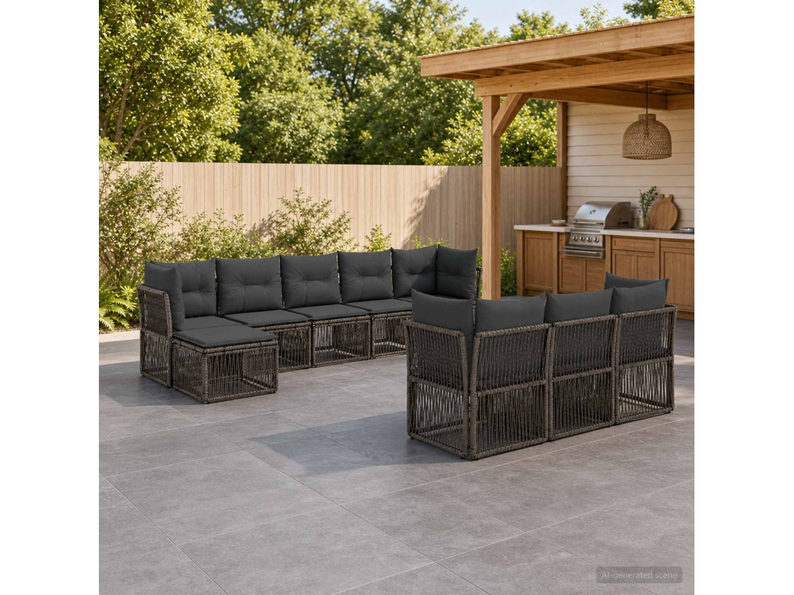 Vidaxl Conjunto De Sofá De Jardim 10 Pcs Cinzento Vime Pe
