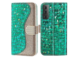 Capa De Couro Pu Com Textura De Crocodilo, À Prova De Choque, Com Glitter Brilhante E Suporte Para Celular Compatível Com Samsung Galaxy S23 Plus