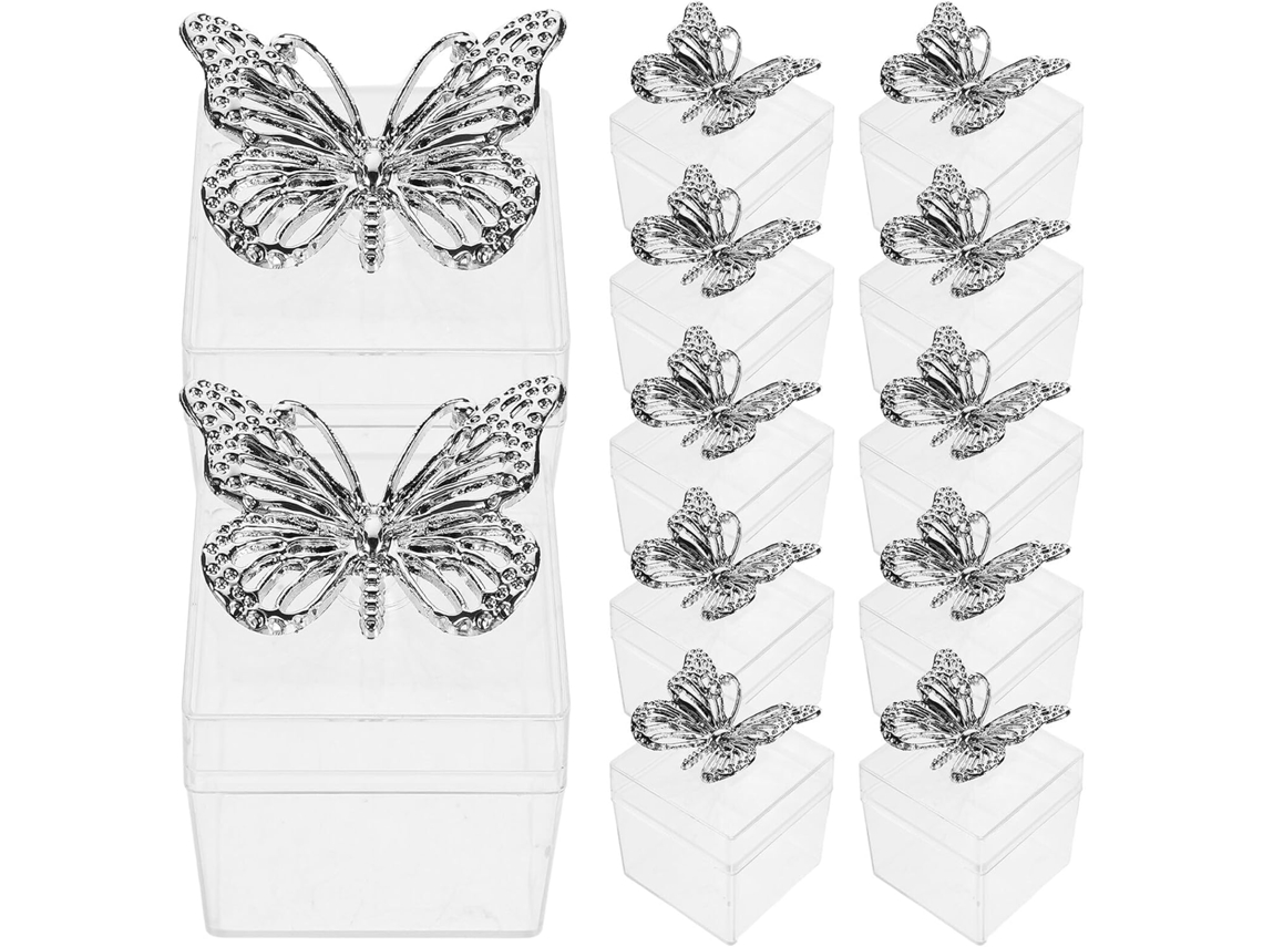 Tofficu Conjunto De 12-caixas Para Doces Casamento, Plástico Transparente 5x7 Cm Com Tampa Galvanizada Em Formato De Asa