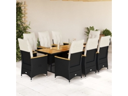 9 Pcs Conjunto De Bistrô P/ Jardin C/ Almofadões Vime Pe Preto Dkd Home Decor