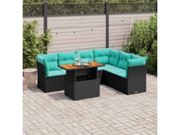Vidaxl 7 Pcs Conjunto De Sofás P/ Jardim C/ Almofadões Vime Pe Preto