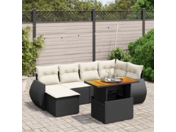 7 Pcs Conjunto De Sofás P/ Jardim C/ Almofadões Vime Pe Preto Dkd Home Decor