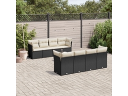 Vidaxl 9 Pcs Conjunto De Sofás P/ Jardim C/ Almofadões Vime Pe Preto