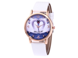 Reloj De Pulsera De Cuarzo Para Mujer Con Dial Redondo Y Patrón De Corazón Blanco Zhoulianfa