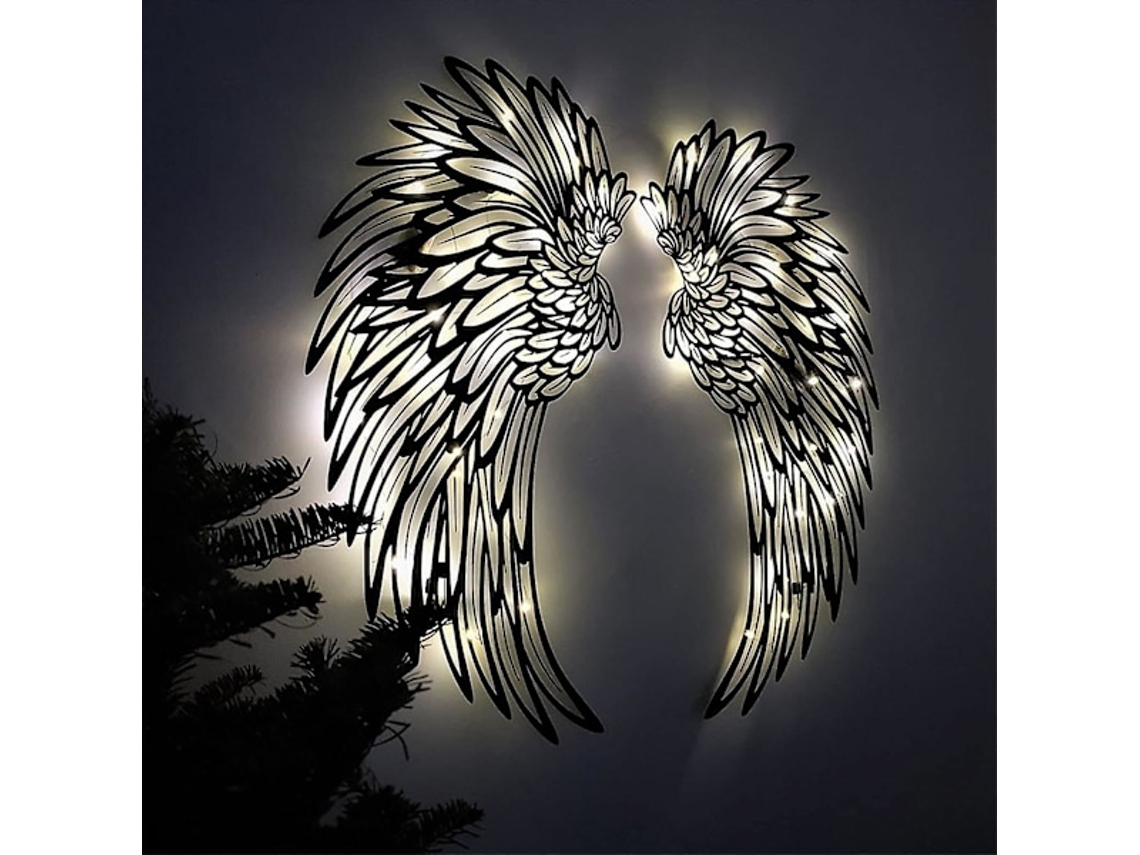 Conjunto de Asas Anjo em Metal para Decoração Parede com Luz Led, Escultura de Parede em Metal com Asas Anjo BRILVIBERA