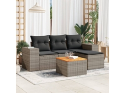 Vidaxl 5 Pcs Conjunto Sofás De Jardim C/ Almofadões Vime Pe Cinzento