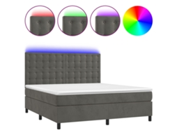 Cama Box Spring com Colchão LED Veludo Cinzento Escuro MAISON EXCLUSIVE (160x200 cm)