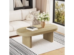 Mesa Centro Oval com Textura Canelada Madeira Rústica 60x120x41,5