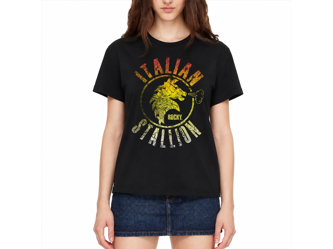 Rockinstone Rocky Movie Stallion Fade Black Adult T-shirt Size:l