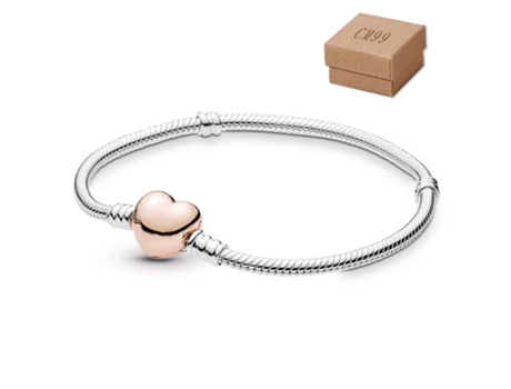 Pulseira Panjia Dora De 20 Cm Banhada A Ouro Rosa, Corrente Grossa De Osso De Cobra Em Prata E Coração Excellence Eu