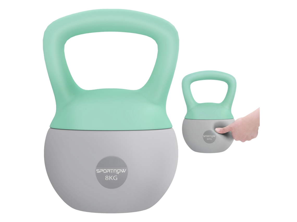 Kettlebell Areia 8kg Antiderrapante Pré-embalado, 19x19x28 cm, Verde/Cinza