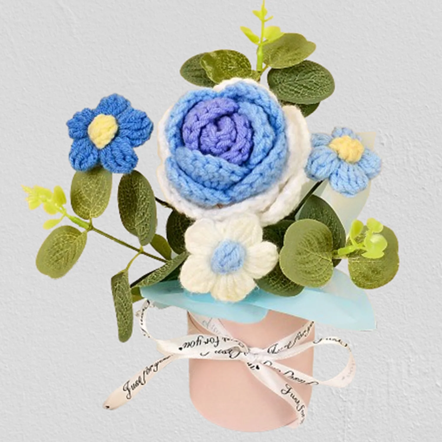 (azul) Buquê De Crochê Feito À Mão, Decoração Para Casa E Presente Para Mulheres, Esposas E Mães.