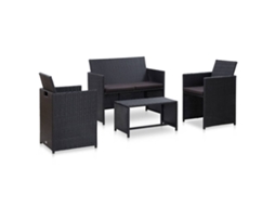 Pcs Conjunto Lounge De Jardim C/ Almofadões Vime Pe Preto Dkd Home Decor