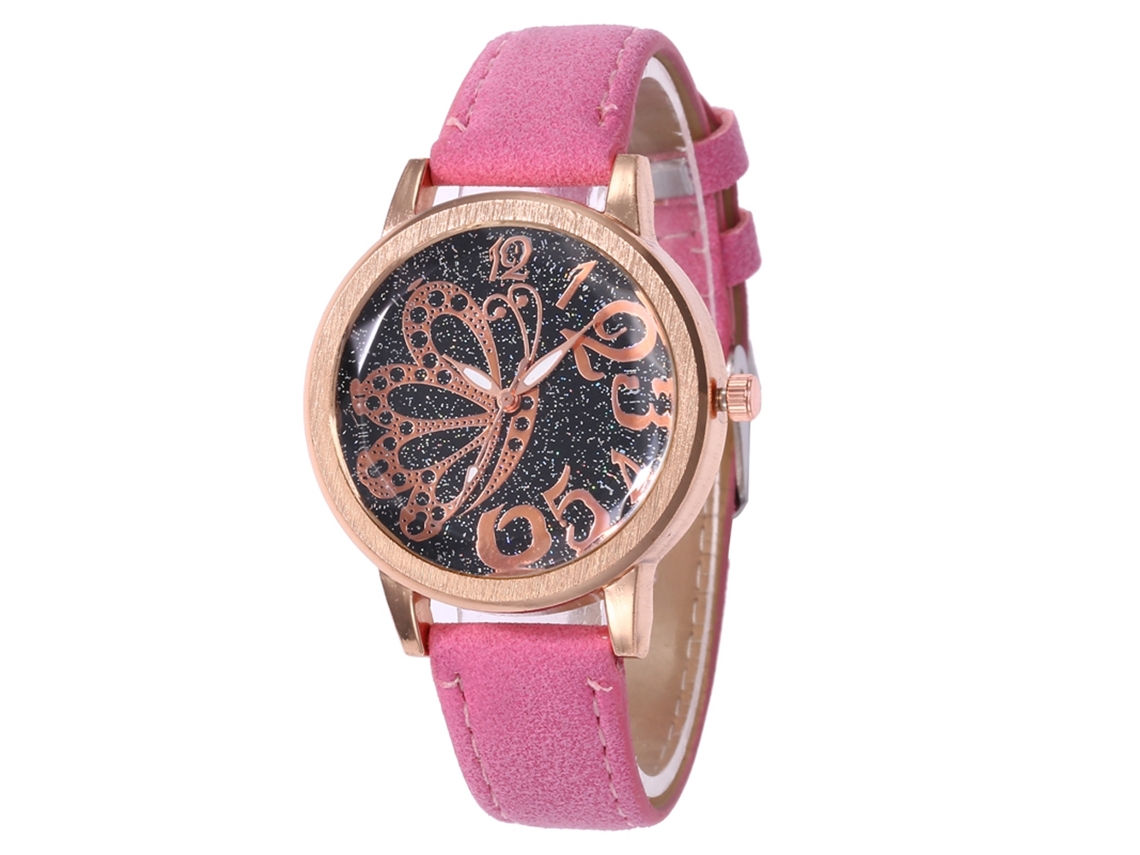 Reloj De Moda Unisex Cuarzo Dial Redondo Correa De Cuero Rosa