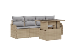 Conjunto 5 Sofá De Jardim Vidaxl Bege Vime Pe (231 X 117 X 85 Cm)