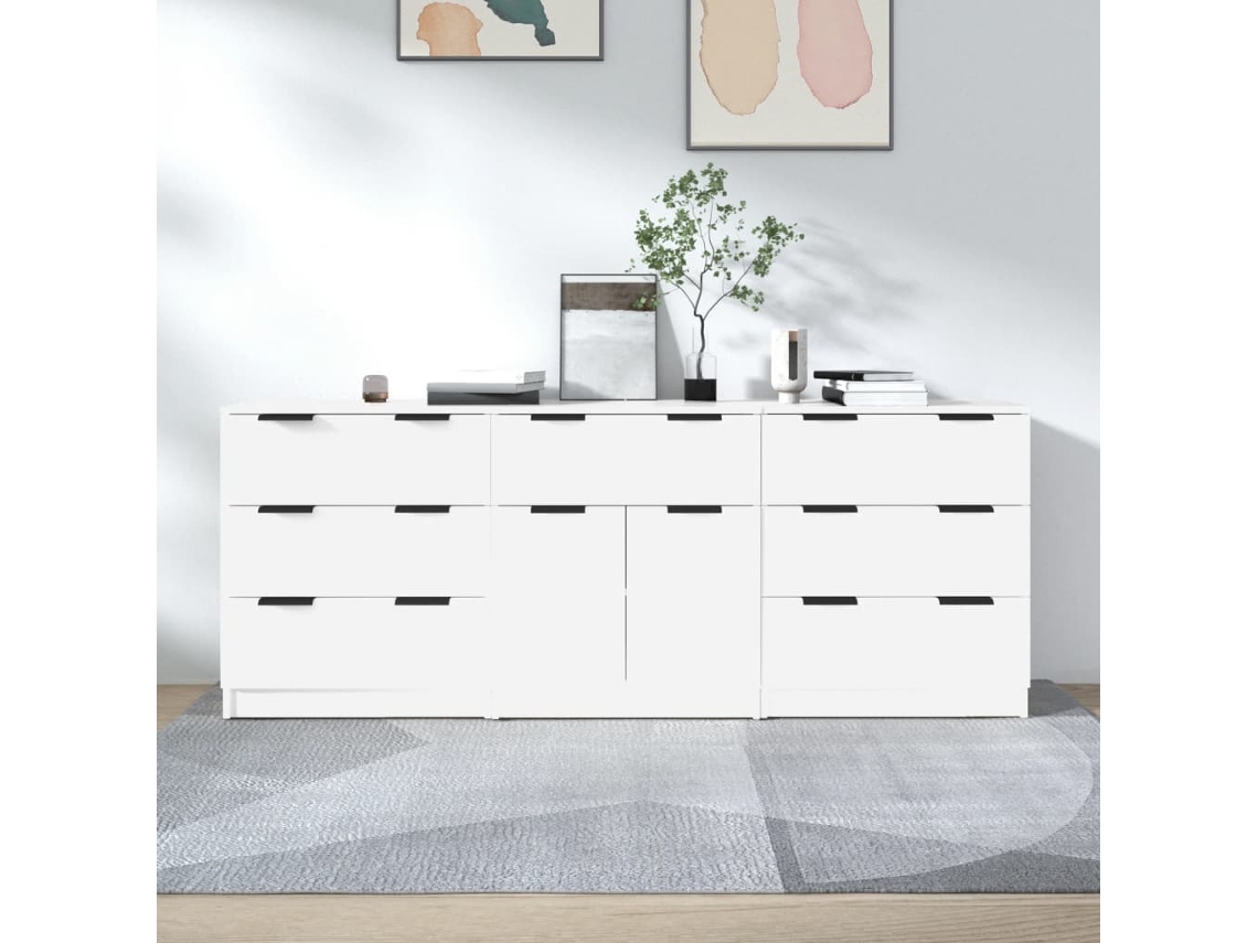 Vidaxl 3 Pcs Aparadores Derivados De Madeira Branco