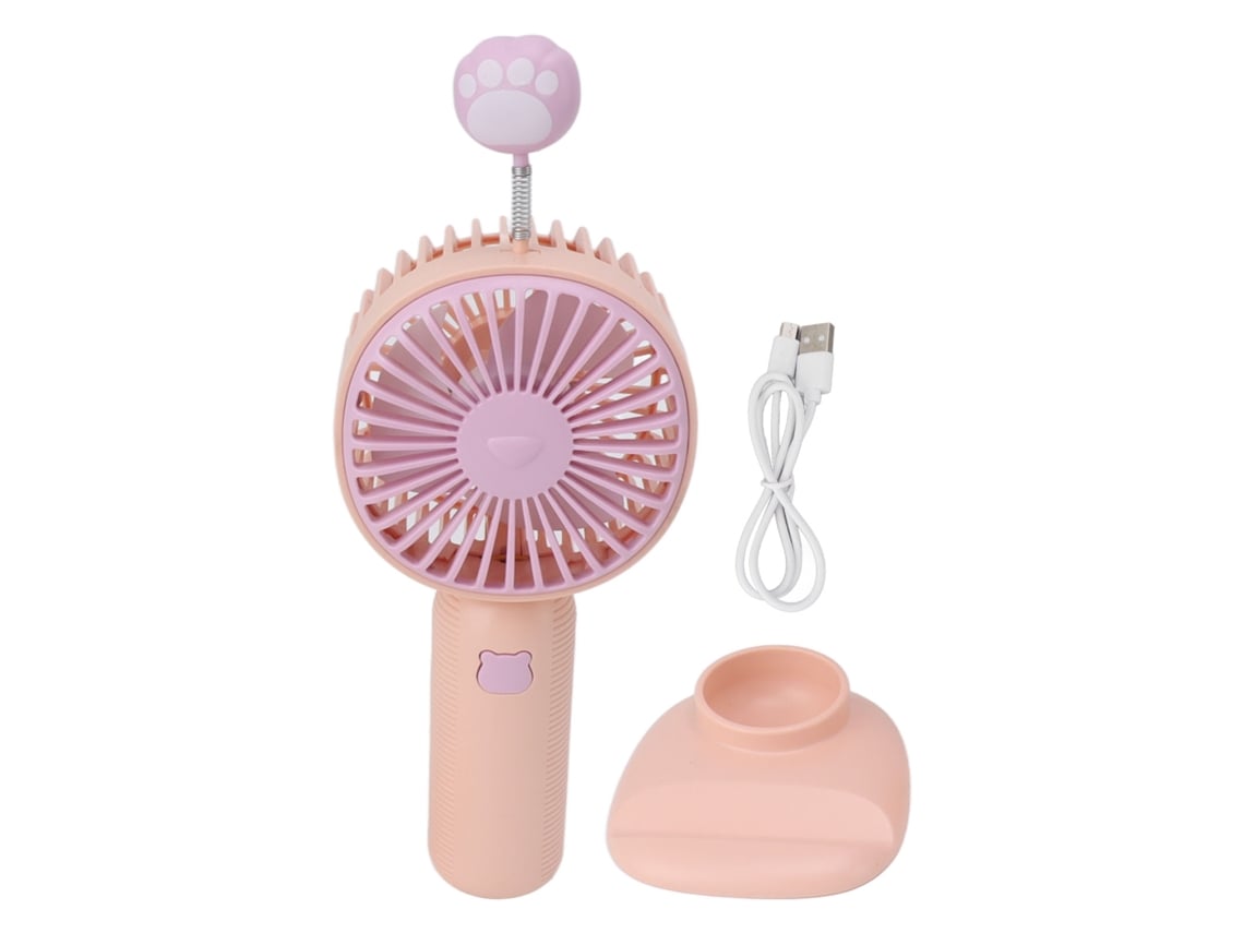 Mini Ventilador De Mesa Portátil Recarregável Via Usb Com Base Para Uso Interno E Externo, Rosa