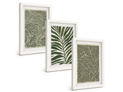 Composição De Quadros Na Parede Padrões De Folhas Em Formas Onduladas Moldura Branca Imagens Para Um Quarto Infantil Espelharte (3 Peças 20x30 Cm)