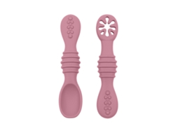 Conjunto de Talheres Infantis , Feito de Silicone de Qualidade Alimentar, com Colher Antiderrapante. MDUG (cor de rosa)