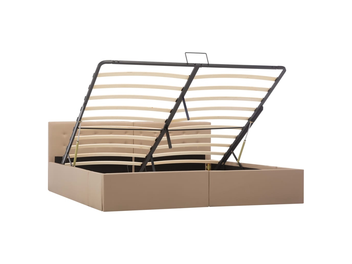 Cama hidráulica com arrumação 180x200cm couro artificial cappuccino MAISON EXCLUSIVE