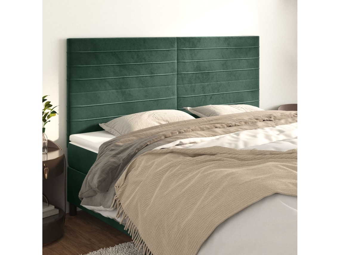 Cabecero de terciopelo de 4 piezas 80x5x78/88 cm verde oscuro