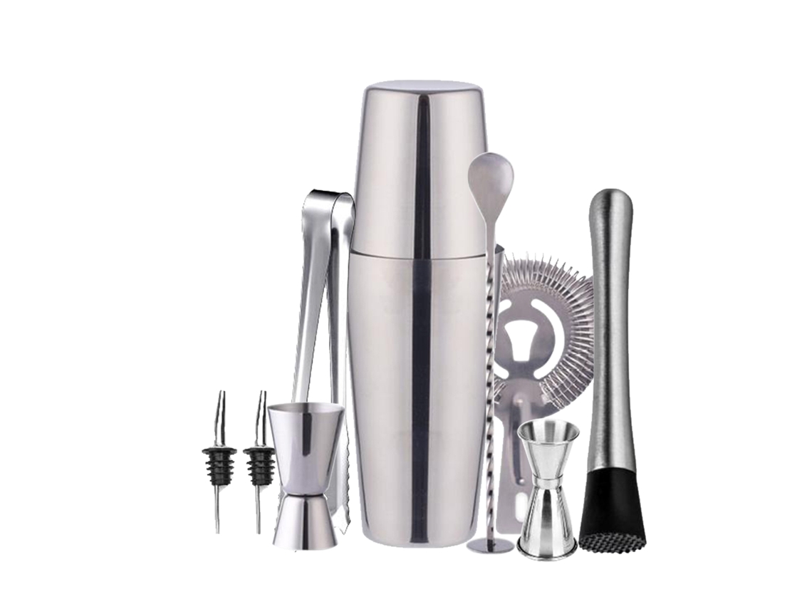 Conjunto De Coqueteleira Dupla Em Aço Inoxidável Prateado, 10 Peças