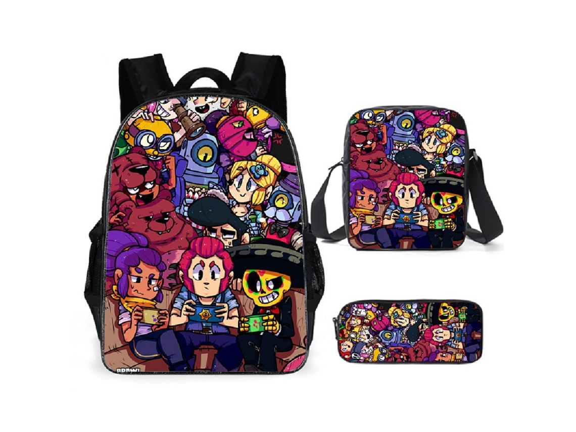 Conjunto Escolar 3 Peças, Estampa De Desenho Animado Com Mochila E Bolsa De Ombro Para Estudantes