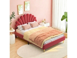 Cama Infantil Estofada 140x200,cama Casal Para Meninas Com Cabeceira Em Forma De Flor E Base De Ripas,cama Juvenil Em Veludo Suave Ao Toque,vermelho