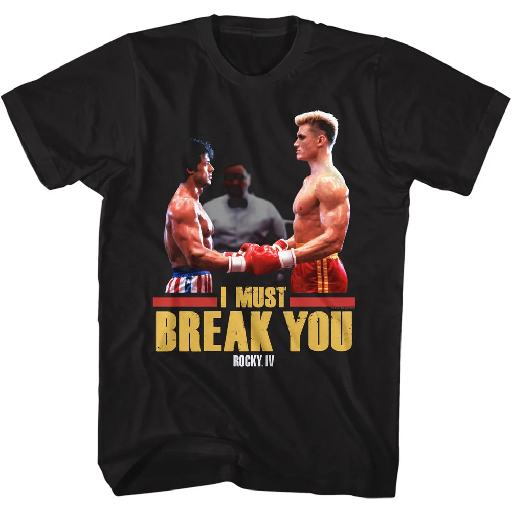 Unisex Adult T-shirt Rockinstone Rocky Movie Must Break Black Sizel