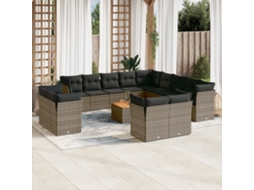 Vidaxl 14 Pcs Conjunto Sofás P/ Jardim C/ Almofadões Vime Pe Cinzento