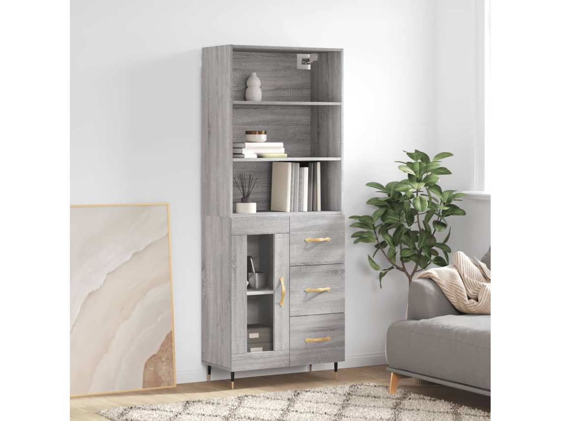 Vidaxl Armário Alto 69,5x34x180 Cm Derivados De Madeira Sonoma Cinza