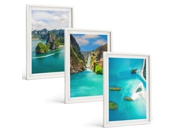 Galeria De Pinturas Murais Ilhas Tropicais, Água Turquesa Moldura Branca Fotos Para O Escritório Espelharte (3 Piezas De 40x60 Cm)