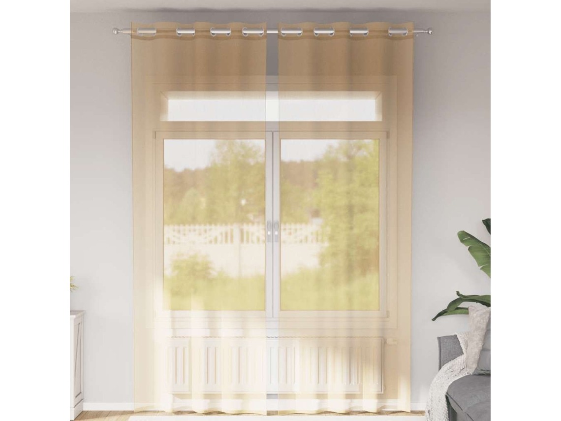 Vidaxl Cortinas De Voile Com Ilhós 2 Pcs Areia