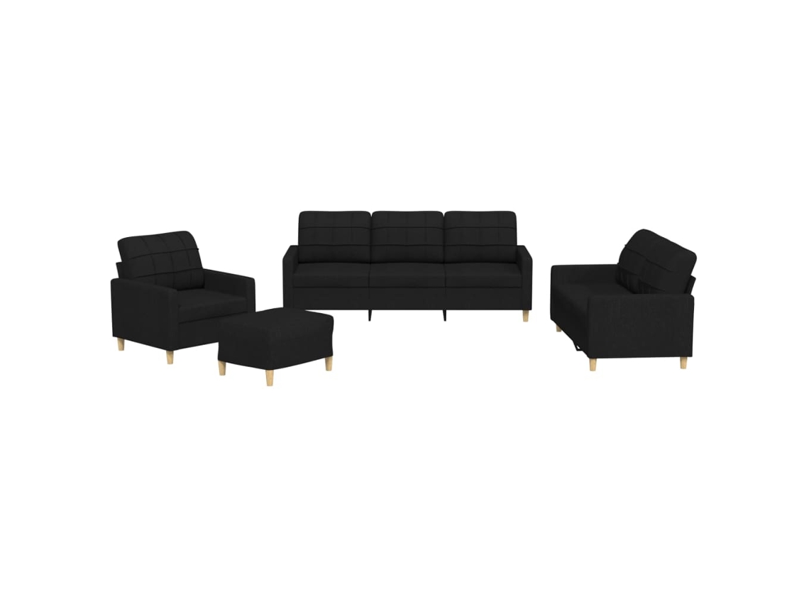 4 Pcs Conjunto de Sofás com Almofadões Tecido Preto MAISON EXCLUSIVE