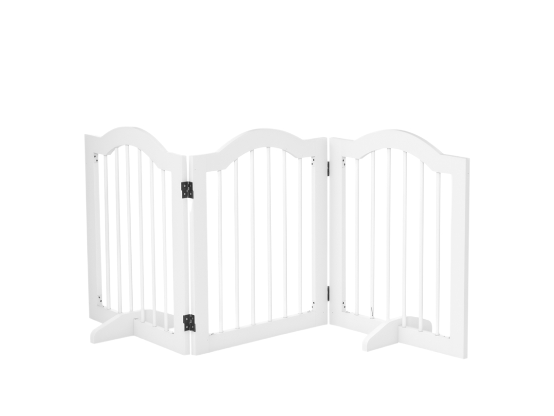 Portão Dobrável Modular para Animais de Estimação com Perna de Suporte em Mdf de Madeira Maciça 154,5 X 61 Cm Branco