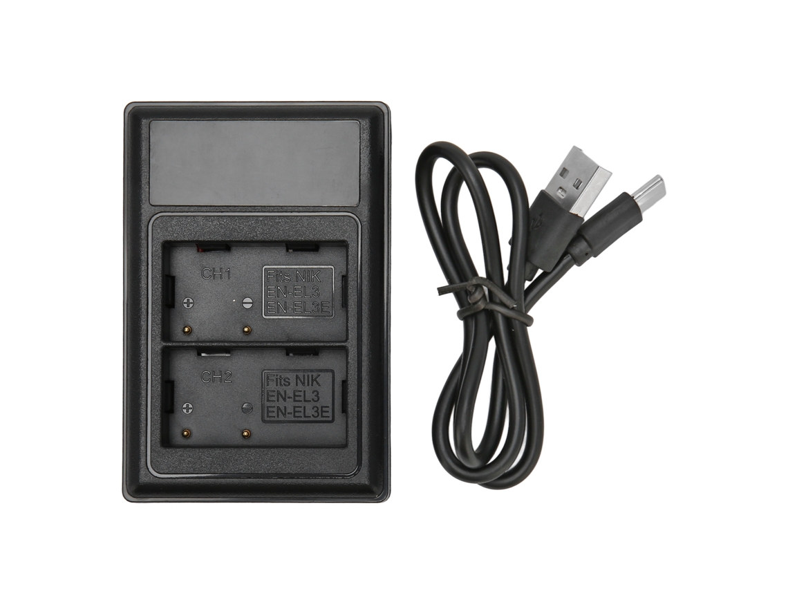 Carregador Duplo de Bateria Usb com Display para Nikon D90 D80 D700 En el3e En el3