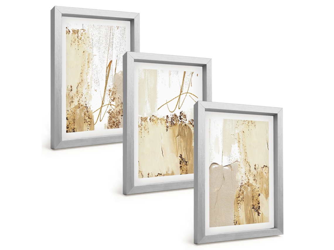 Composição De Quadros Padrões Abstratos Em Bege E Branco Espelharte (3 Peças 20x30 Cm)