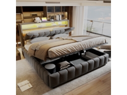 Cama Estofada Tecido Cinza 180x200 Cm