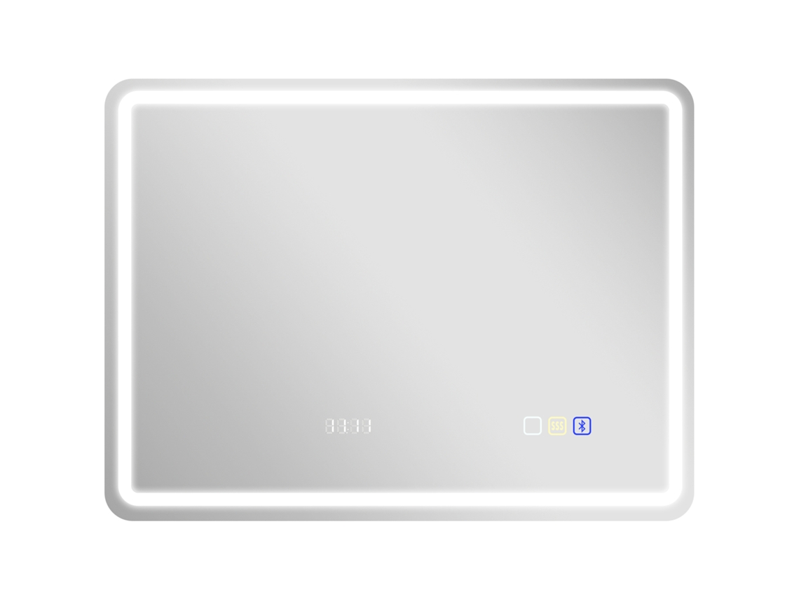 Espelho De Memória Banheiro Com Luz Led 80x60 Cm Bluetooth 3 Cores Relógio Digital Função Antiembaça