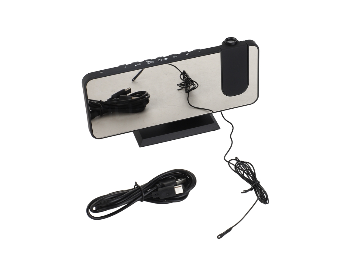Rádio Projetor Multifuncional com Espelho Relógio Temperatura e Humidade Preto LAXISCREED