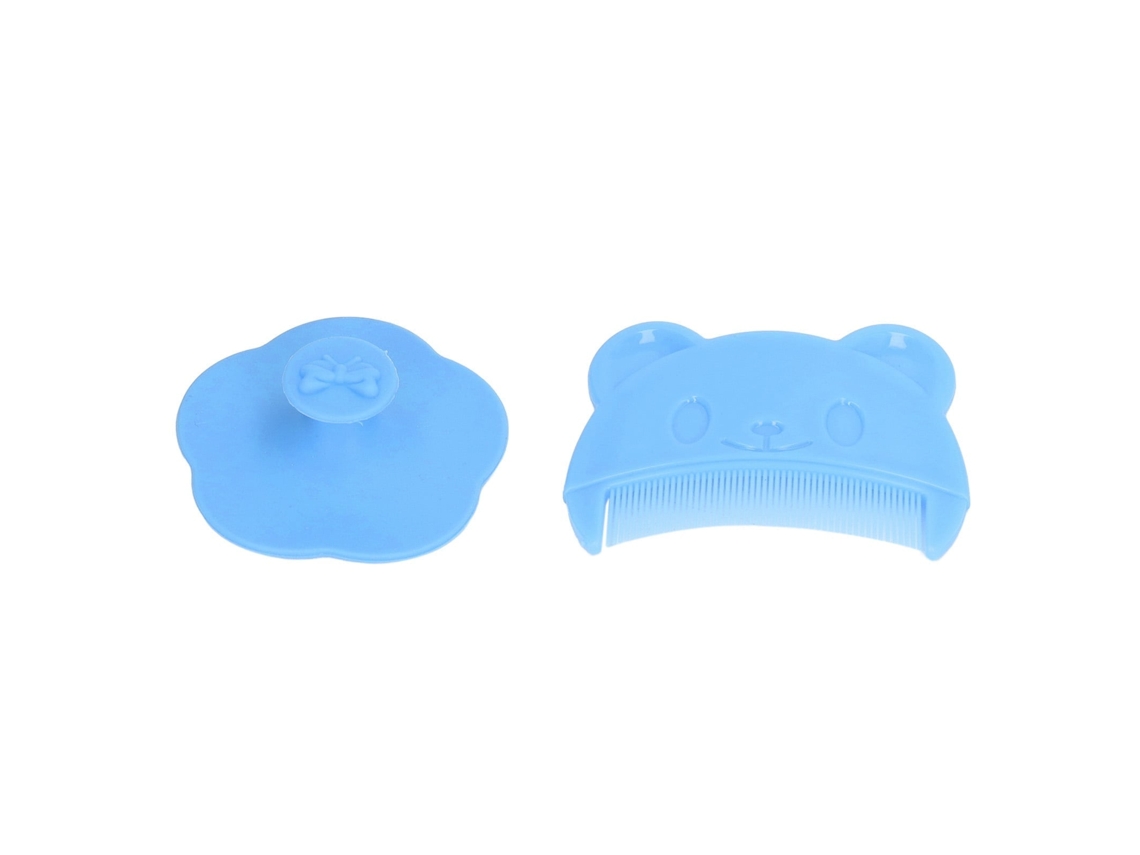 Primerox conjunto 2pcs Escova e Pente de Silicone para Couro Cabeludo Bebê Newborns Banho Azul