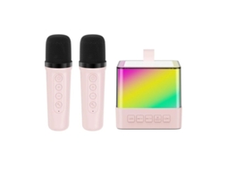 Mini máquina de karaokê portátil Yizhood com alto-falante Bluetooth de alta potência, microfones duplos e luz ambiente LED (rosa)