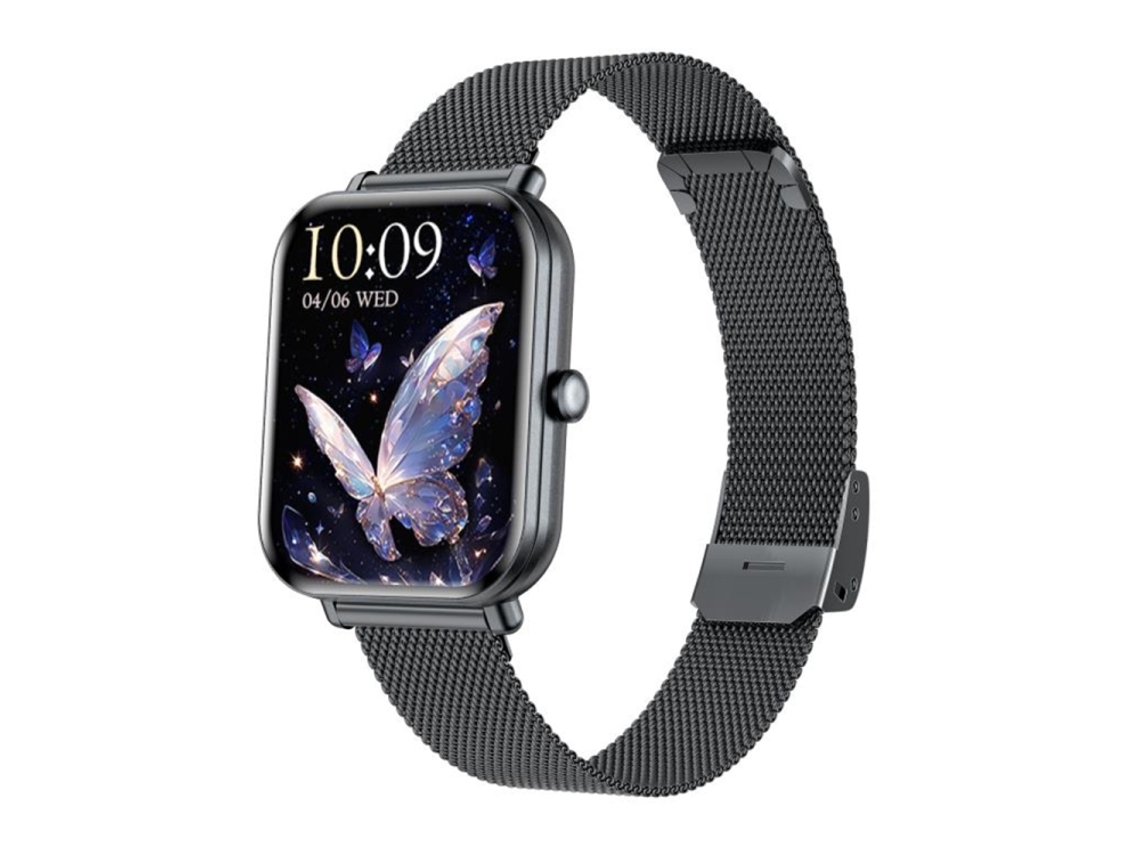 (preto) Pulseira Inteligente Com Tela Colorida De 1,75 Polegadas E Pulseira De Aço Milanesa, Compatível Com Chamadas Bluetooth.