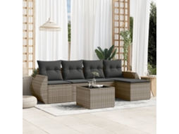 Vidaxl 6 Pcs Conjunto Sofás De Jardim Com Almofadões Vime Cinzento