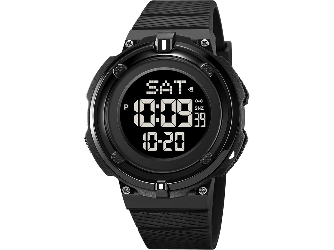 Lurelia Relógio Digital Desportivo, Visor Digital, Led, Cronómetro, Alarme, Data/calendário, 12/24h, Resina, Abs, Resistente À Água 50m, Preto