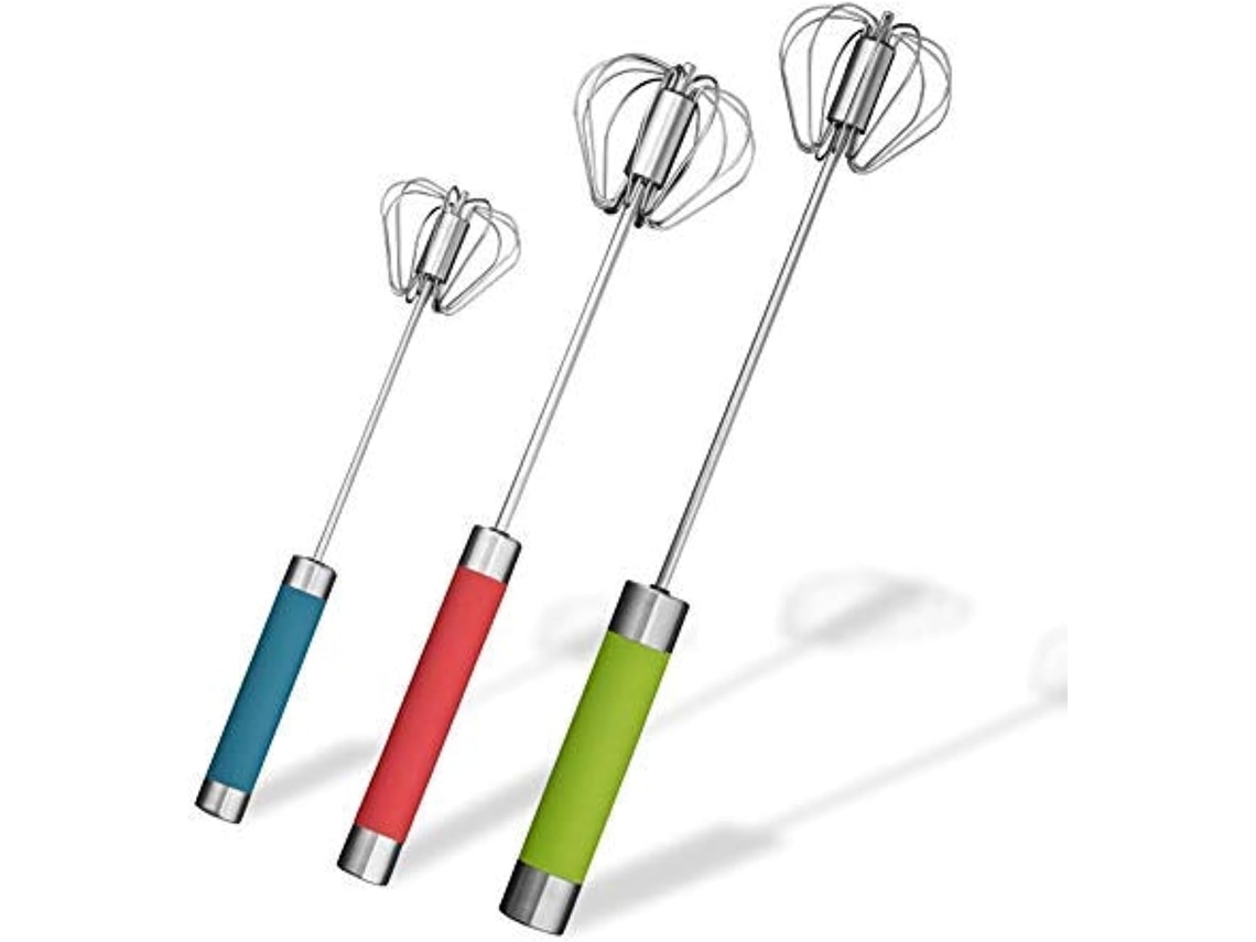 Batedor De Ovos Semiautomático Em Aço Inoxidável, 3 Peças Com Batedor Giratório Manual