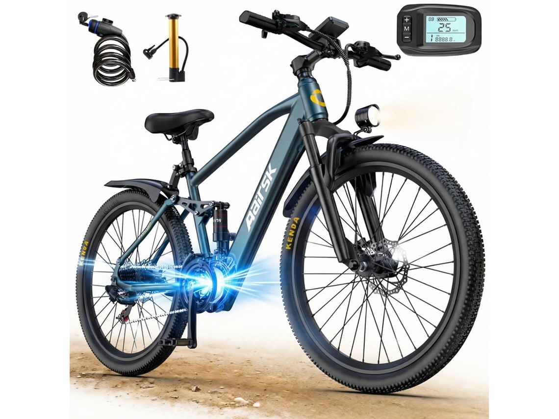 Bicicleta elétrica Aairsk GT900 de 26 polegadas para adultos, 21 velocidades, motor de 250 W, autonomia de 40 a 70 km, bateria de 36 V e 10 Ah.