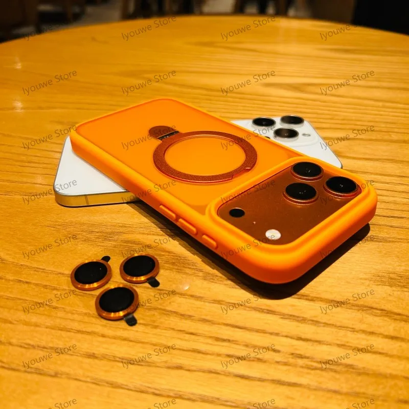 Capa Magnética Brilhante De Metal Para Iphone 11 Pro (laranja) Com Suporte.